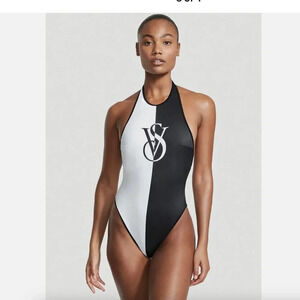 Victoria’s Secret swim black and white one piece halter swimsuit monokini NWOT S